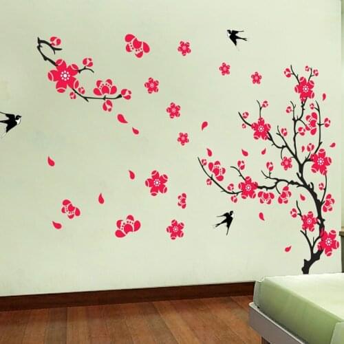 Plum Blossom Swallow Wall sticker for living room sofa/TV background decoration Decals Mural Art Flower Stickers on the wall