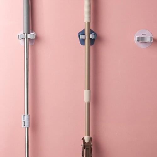 2pcs Wall Mounted Mop Broom Hanger Holder Adhesive Paste Storage Racks Clip Hanging Pipe Hooks Household Tools organizador