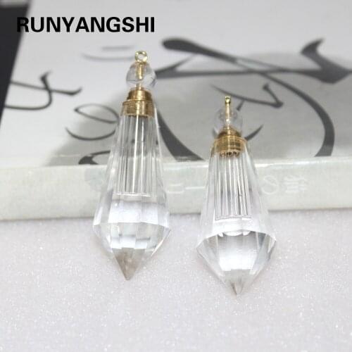 Natural white crystal stone perfume bottle Pendant clear quartz Essential oil bottle Necklace Pendulum crystal column