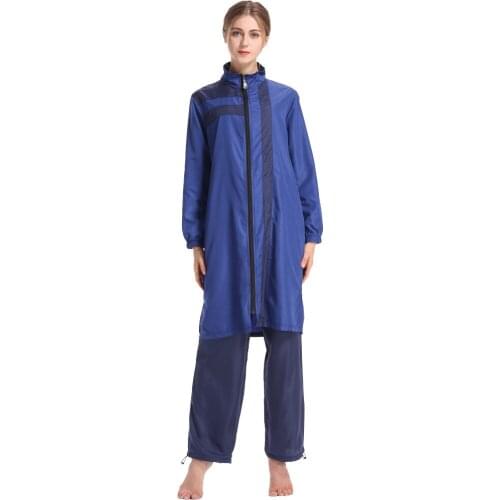 New Middle Eastern Womens Thin Sportswear Conservative Swimsuit Loose Large Size Zipper and Hooded Three-piece Suit