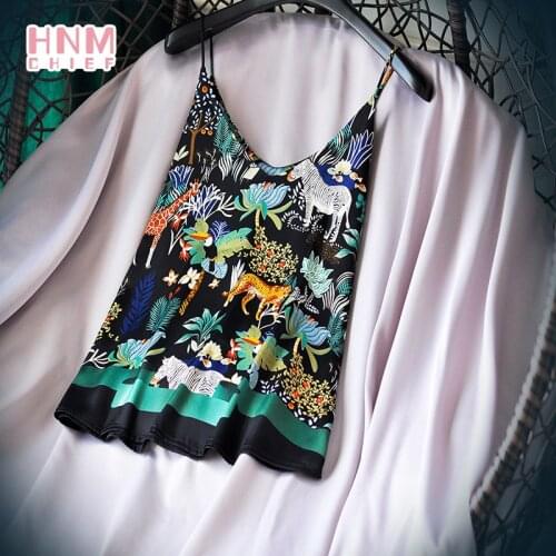 HNMCHIEF Pattern Printed Halter 2021 Hot Sale Crop Top V Neck Sleeveless Satin Silk Tank Tops WomenS Summer Camisole Plus Size