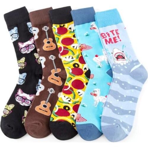 Happy Socks Men High Quality Long Tube Breathable Cotton Men Socks Crazy Funny Shark Egg Mushroom Socks Casual Colourful Gift