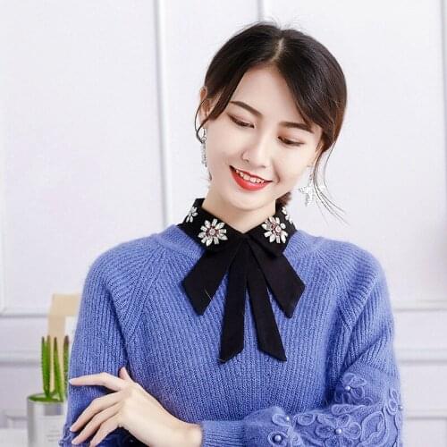Detachable collars Shirt Lace shirt fake collar Bow Choker Neck Lapel solid color lace Embroidery wooden Half Shirt Fake Collar