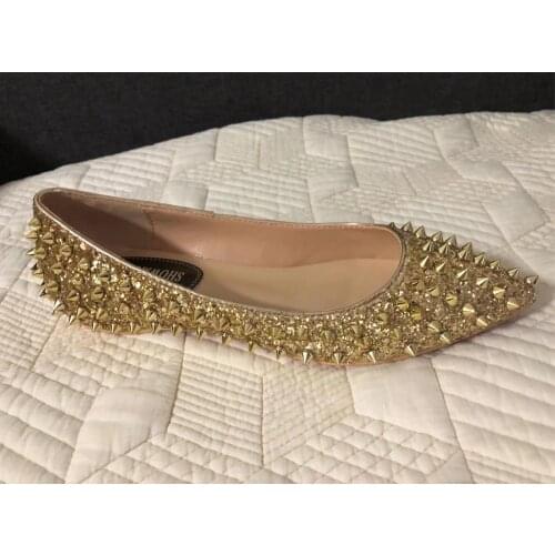 ShowMyHot Lady Leather Flats With Rivets High Quality Fashion woman Shoes For Spring Pointy Toe Wide Fitting red flat