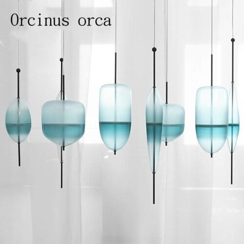 Nordic modern art pendant lamp Light green gradient glass chandelier restaurant bar lamp Postmodern creative personality