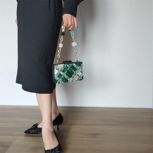 【wander lamar 】new design vintage green acrylic evening clutch bags 2021 spring for woman evening party