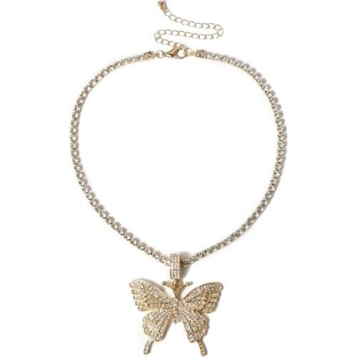 Sparking Fully Iced Out Crystal Pave Butterfly Pendant Cubic Zircon 3D Butterfly Pendant Necklace Fashion Jewelry