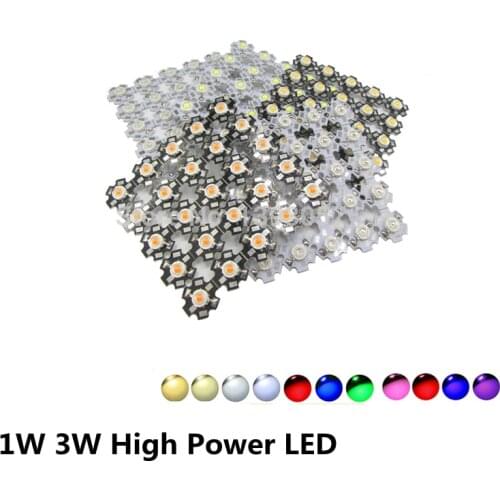 100pcs 1W 3W High Power LED Full Spectrum White Warm white Green Blue Deep Red 660nm Royal blue With 20mm White & Black Star PCB