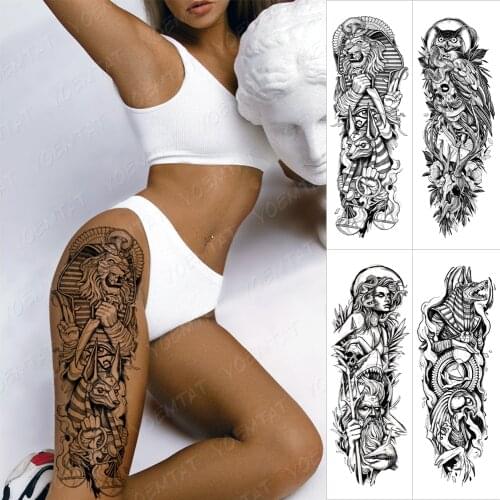 Large Arm Sleeve Tattoo Sphinx Anubis Egypt Waterproof Temporary Tatto Sticker The Eye Of Horus Wedjat Body Art Full Fake Tatoo