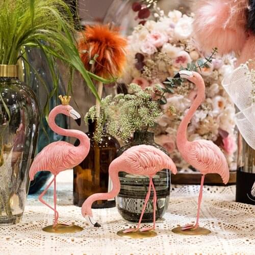 Creative Nordic Art Decoration Crafts Living Room Home Decor Pink Golden Flamingo Ornaments Office Desktop Miniatures Figurine