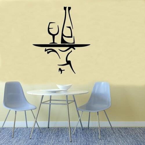 Creative Chef Hand With Tray Bottle Glass Kitchen Wall Sticker Cafe Restaurant Vinyl Art Murals Home Decor Self-Adhesive Poster