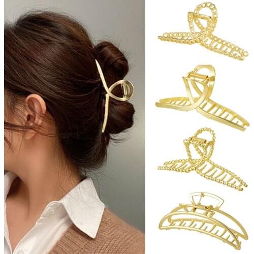 Women Metal Hair Claw Crab Hair Clip Girls Fashion Simple Geometric Cross Big Hairpin Hair Accessories Simulated Pearl Headwear