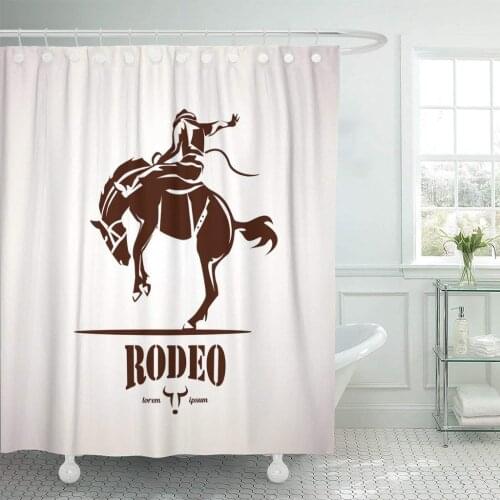 Cowboy Rodeo Horse Symbol Silhouette American Bronco Bucking Clip Shower Curtain Waterproof Polyester Fabric 72 x 78 Inches