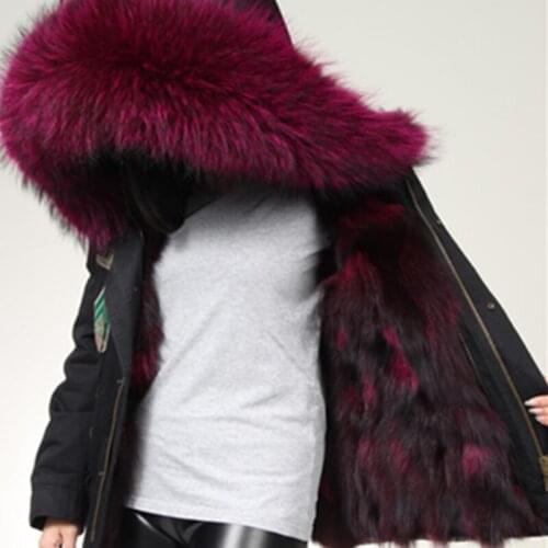 2020 Embroidery army green winter jacket women big genuine natural fox real fur coat With Raccoon Dog Fur Collar Thick Warm Fur