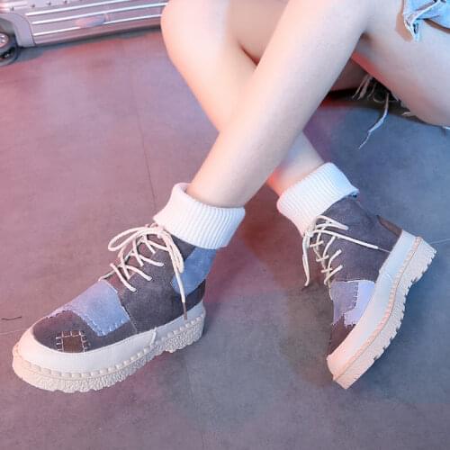 Women Winter Flock Sock Ankle Snow Boots Flat Flatform Boot For Woman Patchwork Non-Slip Ladies Fashion Short Warm Booties Botas