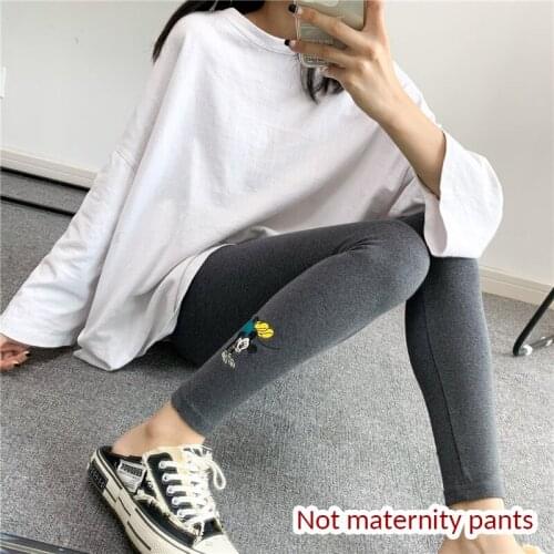 Cartoon Mickey Embroidery Women Spring And Autumn Casual Girl Leggings Cotton Stretch High Waist Thin-Feet Cropped Pants