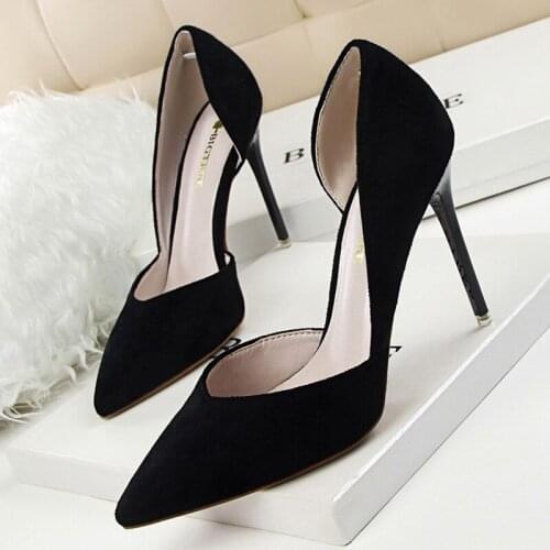 Women Suede Leather Pointed Toe Stiletto High Heel Pump Ladies Office Lady Work Heels Shoes Grey Red Color