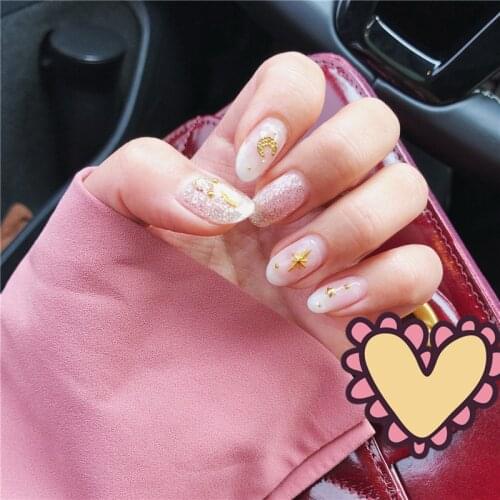 Star and moon sries White pure color wirh rivet decoratio 3d UV gel false nails cute fake nails bride lady full nailtips