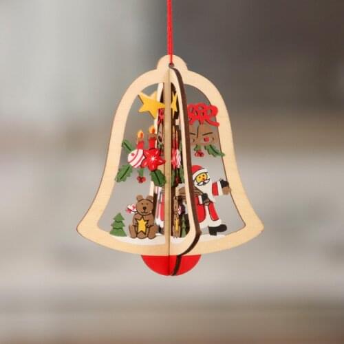 1Pcs 3D Christmas Ornament Wooden Hanging Pendants Star Xmas Tree Bell Christmas Decorations For Home Party New Year