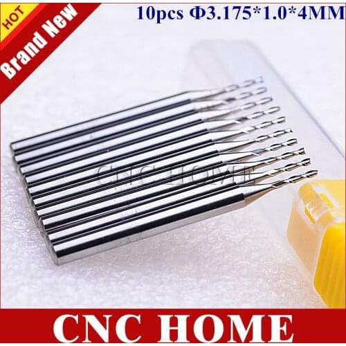 10Pcs 3.175*1mm*4mm Solid Carbide Micro End Mill Spiral CNC Router Bits Two Flutes Wood Milling Cutter Tools 1/8" Shank