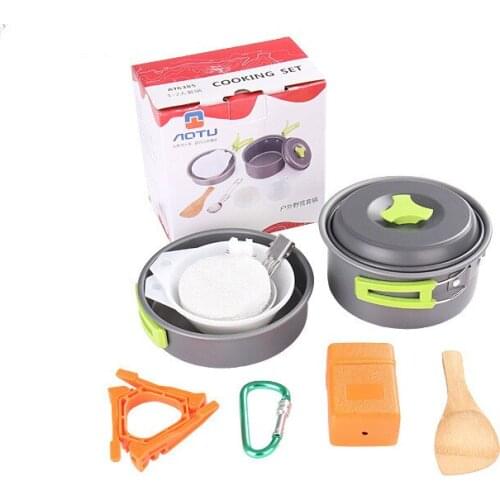 11pcs Outdoor Portable pot Set camping cooker frying pan 1-2 people aluminum utensils cooking pots and pans set cookware stove