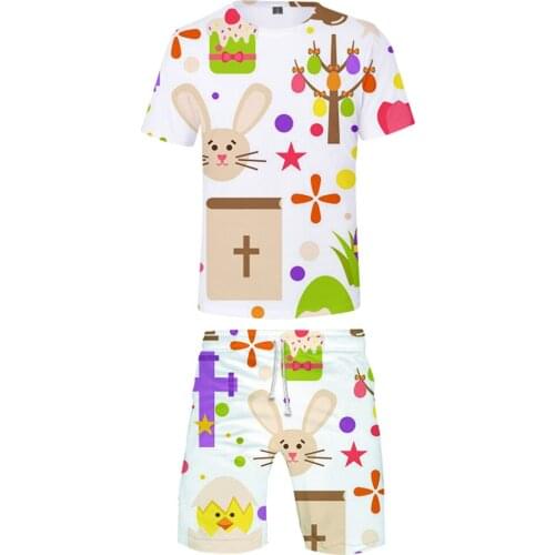 2021 Hot Sale Easter Day Men/Women 2 Set Summer Popular Casual Fashion High Street T-shirt Shirt+Short Bunny Pants Sets