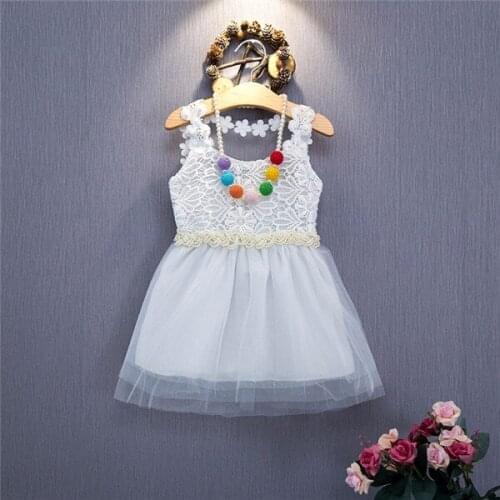 2019 summer girls lace dress children girl fashion beads sleeveless mesh princess dress 2-7 years