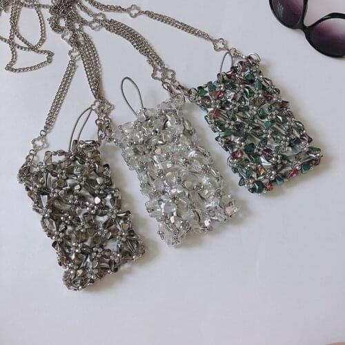 2021 Bling Mini Phantom Color Special-shaped Crystal Chain Handbag Handmade Beaded Small Satchel Transparent Little Fairy Purse