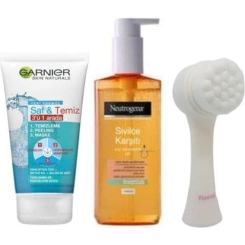 3in1 Garnier 150ml Face Cleansing Cream& Neutrogena Facial Gel 200ml& Fluweel