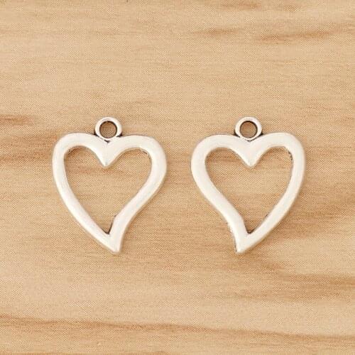 50 Pieces Tibetan Silver Plated Hollow Open Heart Charms Pendants for DIY Jewellery Making Accessories 18x15mm