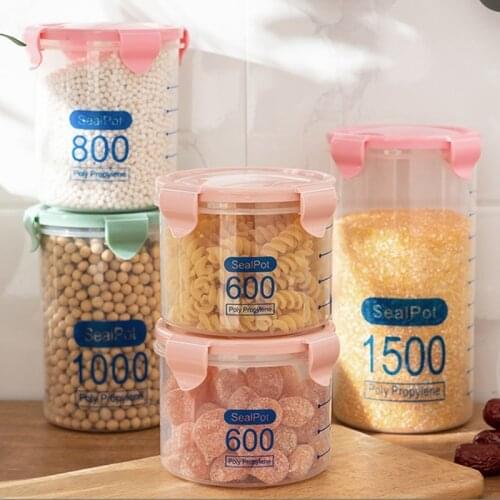 600/800/1000/1500ml Tea Bean Grain Spice Food Grain Plastic Storage Box Refrigerator Multigrai Transparent Sealed Jar Container