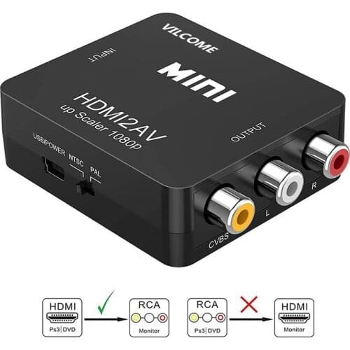 HDMI-compatible TO AV Adapter Scaler HD Video Converter Box HD-MI to RCA AV/CVSB L/R Video 1080P Support NTSC PAL 1080P Mini