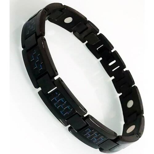 Fashion Black Stainless Steel Blue Carbon Fiber Bracelets for Men Health Care Therapy Magnetic Wristband Womens Jewelry Gifts