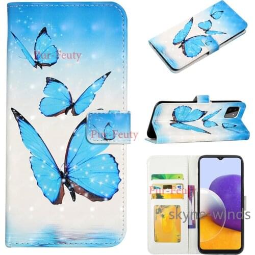 Case for Samsung Galaxy A22 3D shiny painting leather flip wallet stand phone holder back cover for SM A 22 coque fundas casing