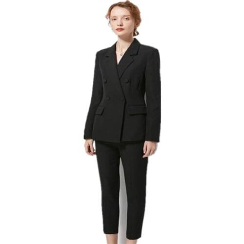 Black Double Breasted Women Suits Plus Size Custom Made Ladies Pantsuit Blazer+Pants for Work Pantsuit Wedding Party