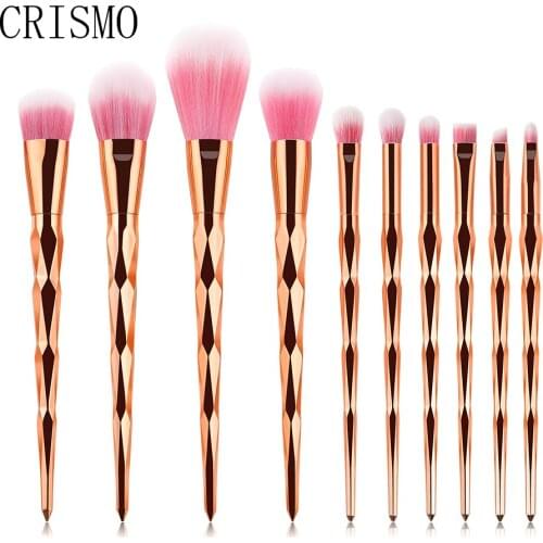 CRISMO 10PCS Diamond Makeup Brushes Set Powder Foundation Eye Shadow Blush Blending Cosmetics Tool Kits Rose Gold Make Up Brush