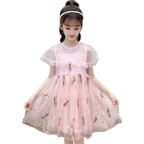 Kids Dresses For Girls Mesh Party Dress For Girls Floral Embroidery Children Party Dress Summer Girl Costume 6 8 10 12 14