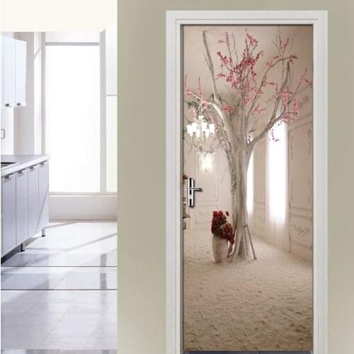 Door Sticker Mural 3D Creative Space Tree PVC Self Adhesive Waterproof Vinyl Wallpaper For Living Room Bedroom Door Decoration