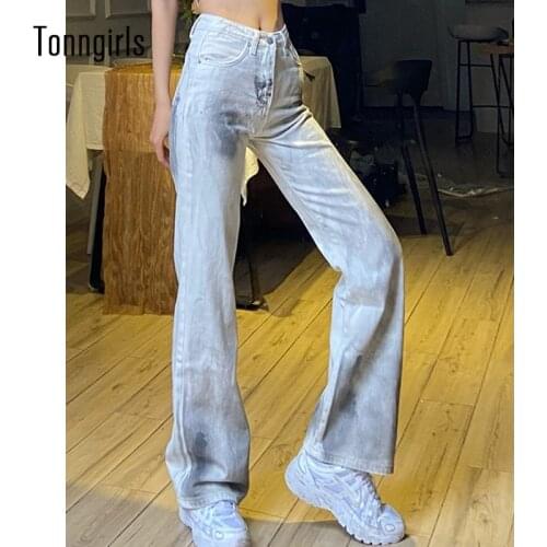 Tonngirls Summer High Waist Jeans Casual Tie Dye Denim Jeans Womens Y2k Vintage Jeans Push Up Streetwear High Waist Trousers
