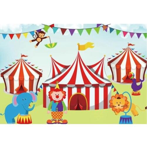 Happy Birthday Backdrop Colorful Circus with Clown Photography Background Celebration Photo Booth Studio Decor