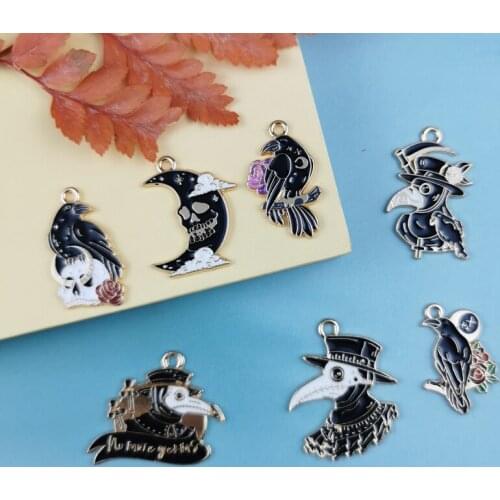 JeQue 10pcs/pack Halloween Cute Bird Crow Skeleton Enamel Charms Connector Fit Necklace bracelet DIY Fashion Jewelry Accessory