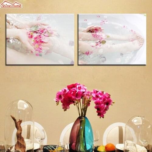 ShineHome-2pcs Wall Art Canvas Printing Painting Spa Body Nail Salon Massage Decorative Modular Wall Picture Panel Canvas Prints