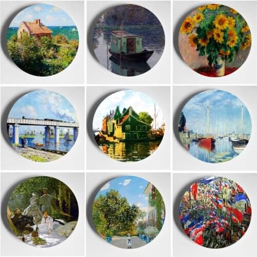 Ceramic Plate Impressionism Oil Painting Master Monet Ornament Beautiful Wall Plate Decorative Plate Home Studio Bar Background