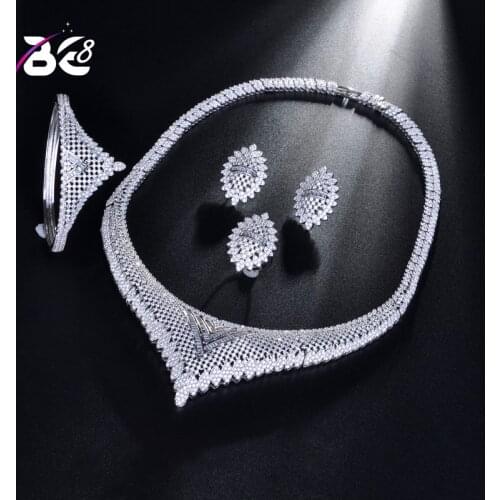 Be 8 Luxury AAA Cubic Zirconia Nigeria Necklace Earring Set Bangle Ring Nigerian Bride Jewelry Sets for Women Wedding S185