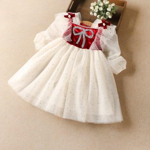 New Lace Girls Dresses Lantern Sleeve Sequined Party Pageant Dress Children Clothes for Wedding 2 Color