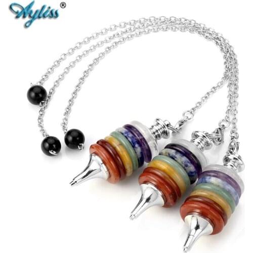 Ayliss 7 Chakra Stones Pendulums for Dowsing Divination Reiki Healing Scrying Meditation Crystal Pendant Yoga Dowsing Pendulum