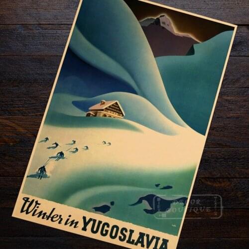 World Skiing Travel Yugoslavia Propaganda Retro Vintage Kraft Poster Canvas DIY Wall Sticker Home Bar Posters Decoration