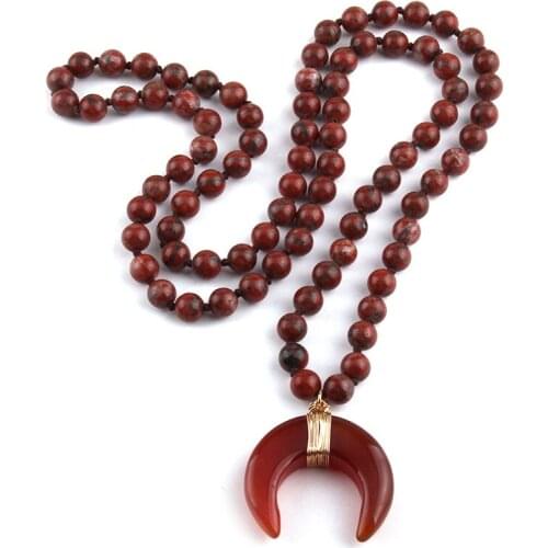 MOODPC Fashion Natural Semi Precious Empire Stones with Charm Pendant Handmade Necklace Women Jewelry