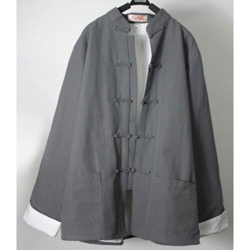 Top quality male jacket kungfu martial arts training uniforms coat traditional tang suits tai chi tops double layer gray