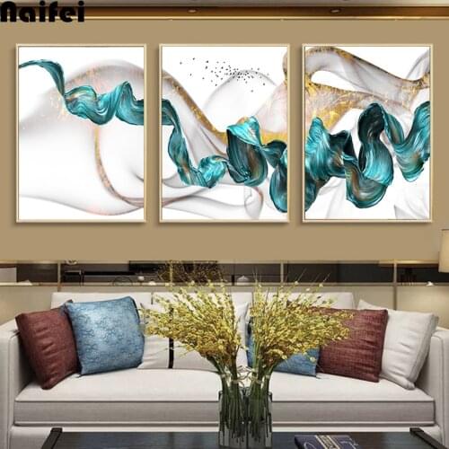 3pcs Full Square/Round Drill 5D DIY Diamond Painting "Abstract Color Splash Blue Golden"Diamond Embroidery Cross Stitch 3D Decor